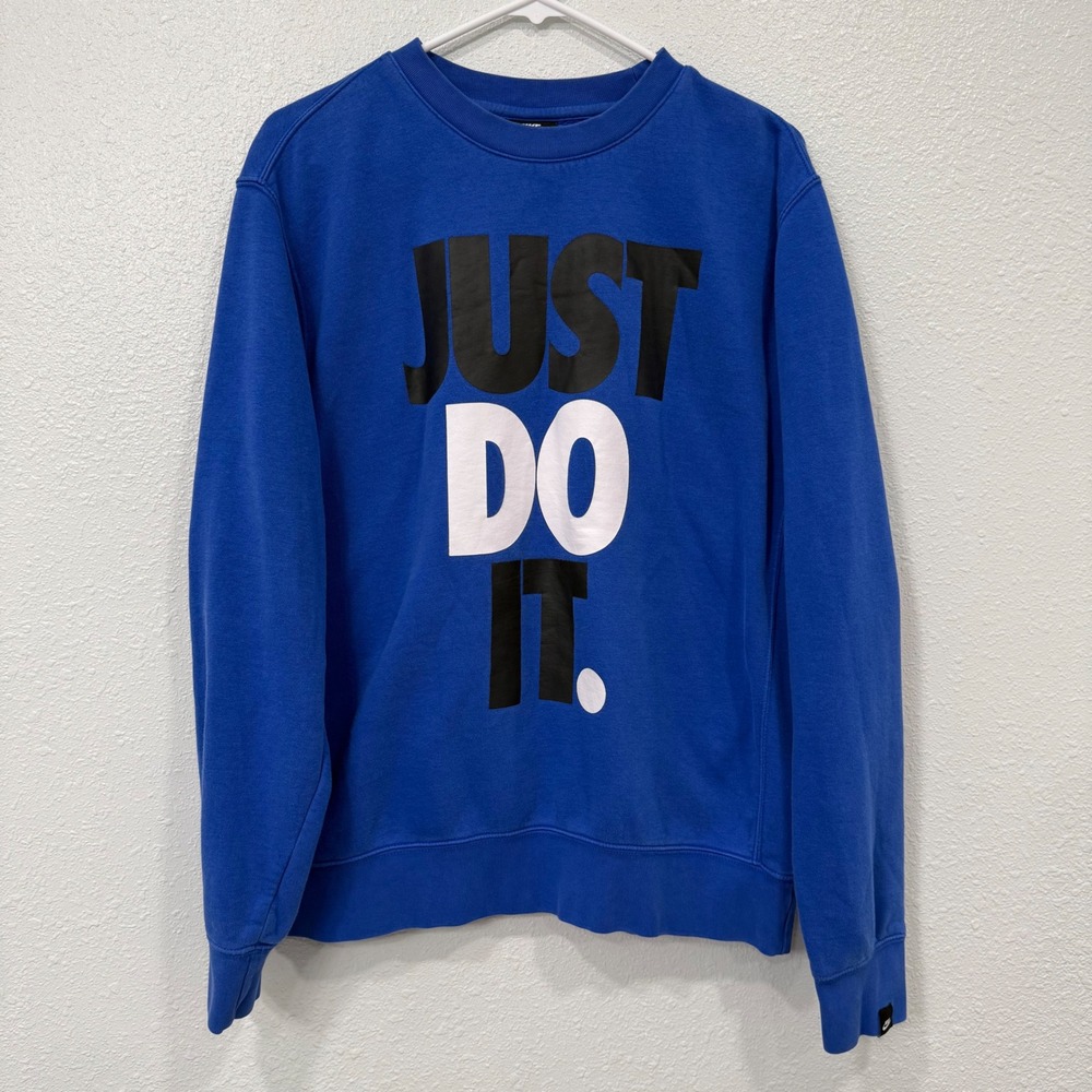 Nike‎ Just Do It Crewneck Sweatshirt Mens Medium Blue Fleece Pullover Graphic